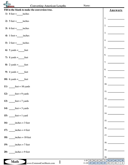Converting American Lengths Worksheet - Converting American Lengths worksheet